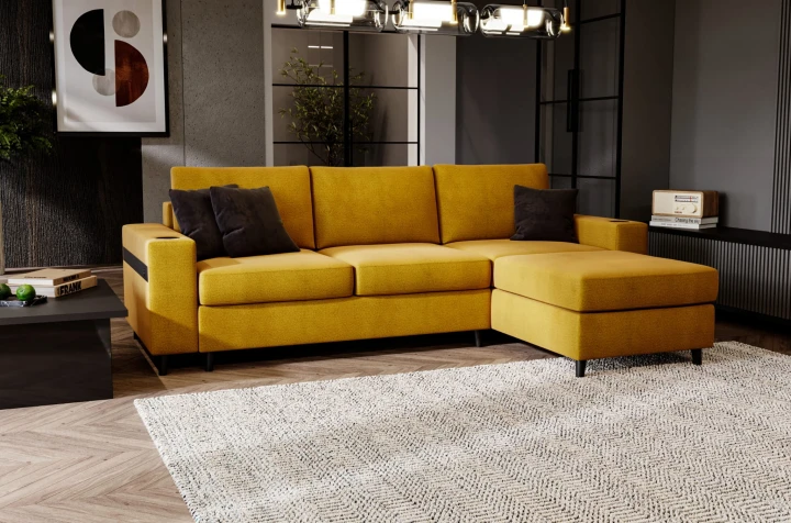 NOWOCZESNY NAROŻNIK ROZKŁADANY ROGÓWKA Z FUNKCJĄ SPANIA CAPITOL USB