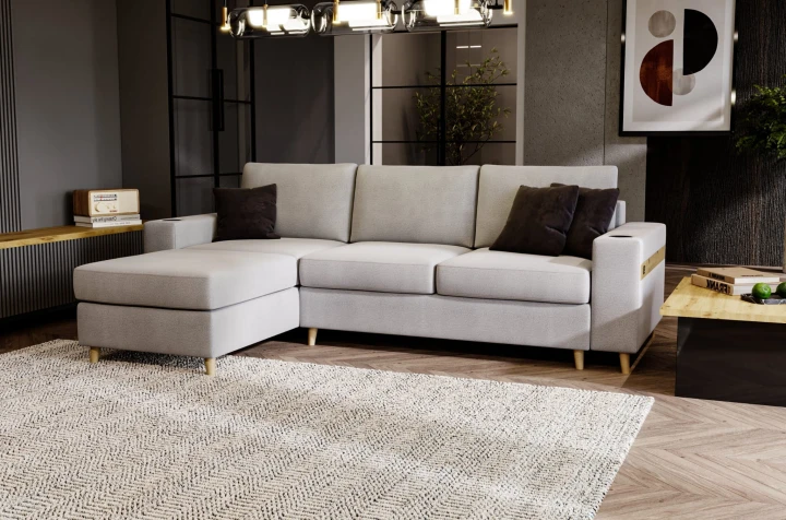 NOWOCZESNY NAROŻNIK ROZKŁADANY ROGÓWKA Z FUNKCJĄ SPANIA CAPITOL USB