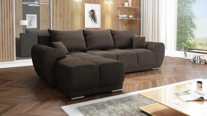 NOWOCZESNY NAROŻNIK ROZKŁADANY ROGÓWKA Z FUNKCJĄ SPANIA HONEY L + DUŻA PUFA