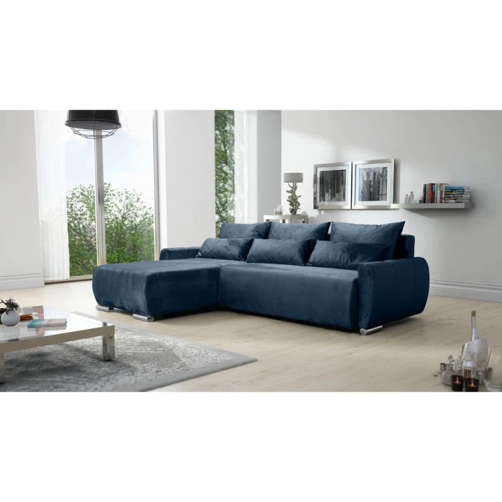 NOWOCZESNY NIEBIESKI NAROŻNIK ROGÓWKA Z FUNKCJĄ SPANIA KODA L