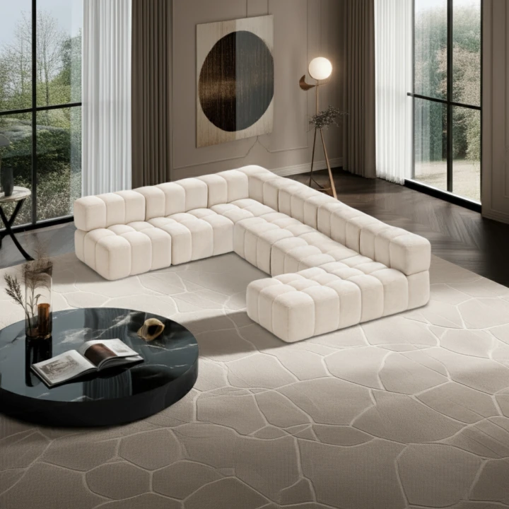 NOWOCZESNY PIKOWANY NAROŻNIK MODUŁOWY DO SALONU ROGÓWKA CLIXI 374x285 cm