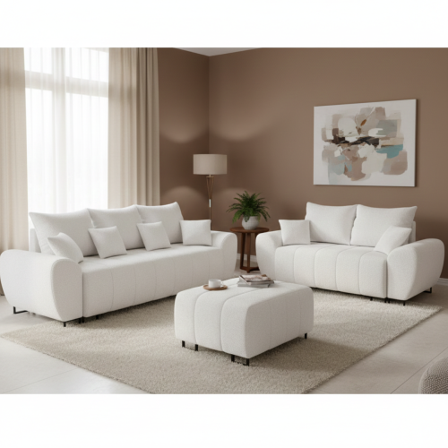 NOWOCZESNY WYGODNY KOMPLET WYPOCZYNKOWY LOFT ZESTAW MEBLI RAGNAR 3 + 2 + PUFA FUKCJAV SPANIA