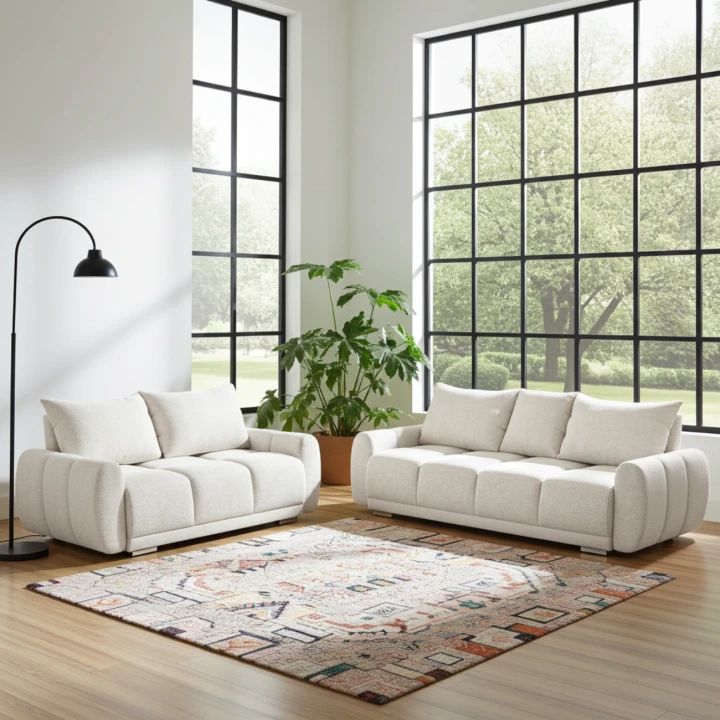 NOWOCZESNY ZESTAW DO SALONU PIKOWANA KANAPA ROZKŁADANA + SOFA HONEY BOUCKLE HONEY 3 + HONEY 2