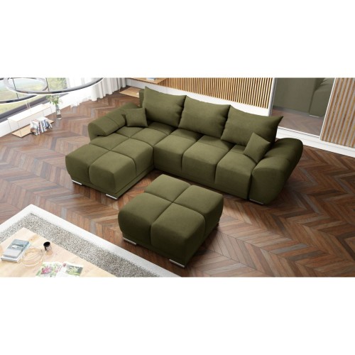 OLIWKOWY NAROŻNIK ROZKŁADANY ROGÓWKA Z FUNKCJĄ SPANIA HONEY L + DUŻA PUFA