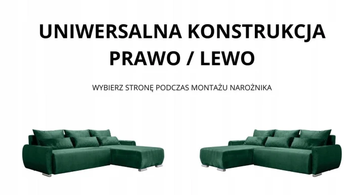 OLIWKOWY NAROŻNIK ROZKŁADANY Z FUNKCJĄ SPANIA ROGÓWKA KODA WELUR POJEMNIK