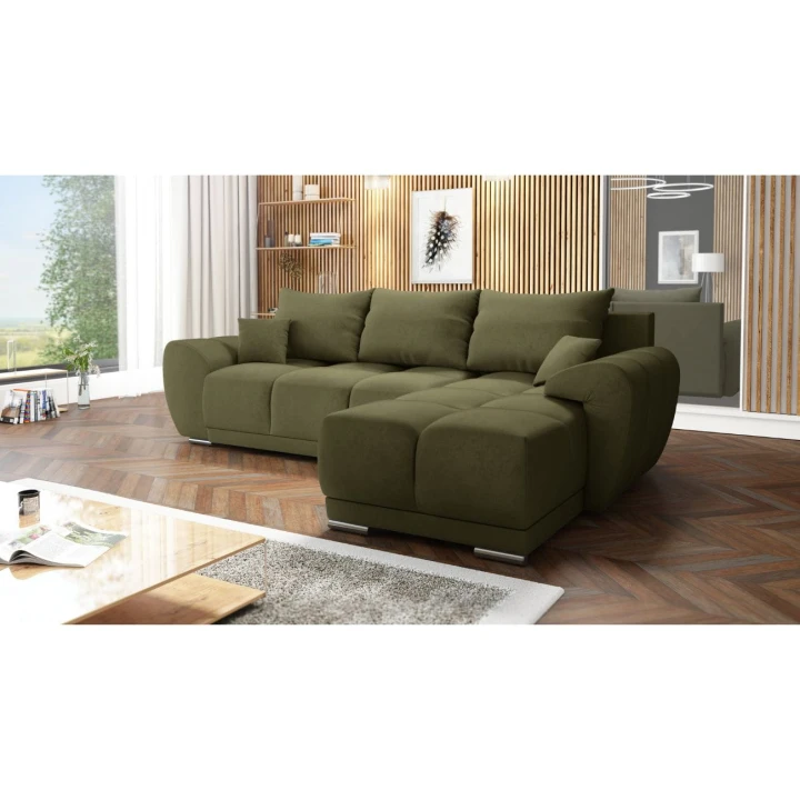 OLIWKOWY PIKOWANY NAROŻNIK ROZKŁADANY ROGÓWKA Z FUNKCJĄ SPANIA HONEY L