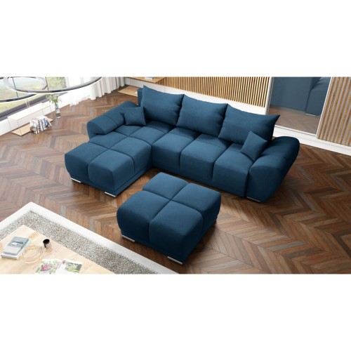 PIKOWANY NAROŻNIK DO SALONU ROZKŁADANY FUNKCJA SPANIA HONEY L + DUŻA PUFA