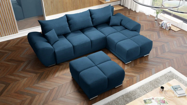 PIKOWANY NAROŻNIK DO SALONU ROZKŁADANY FUNKCJA SPANIA HONEY L + DUŻA PUFA