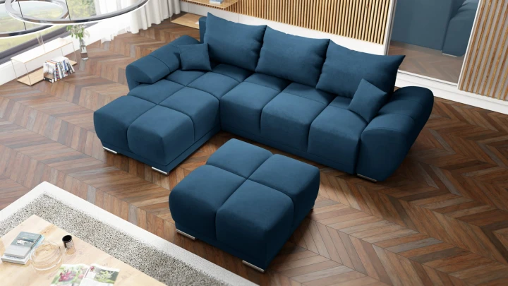 PIKOWANY NAROŻNIK DO SALONU ROZKŁADANY FUNKCJA SPANIA HONEY L + DUŻA PUFA