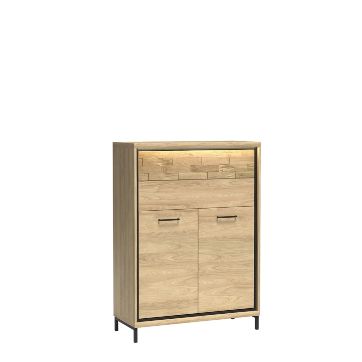 POJEMNA KOMODA HIKORA ITALIA 2 SZUFLADY NOGI DEKOR LED