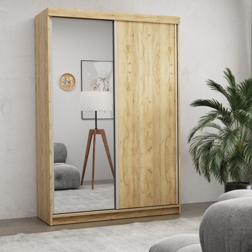 PROSTA SZAFA PRZESUWNA NA UBRANIA Z LUSTREM OLA 150 CM DĄB KRAFT