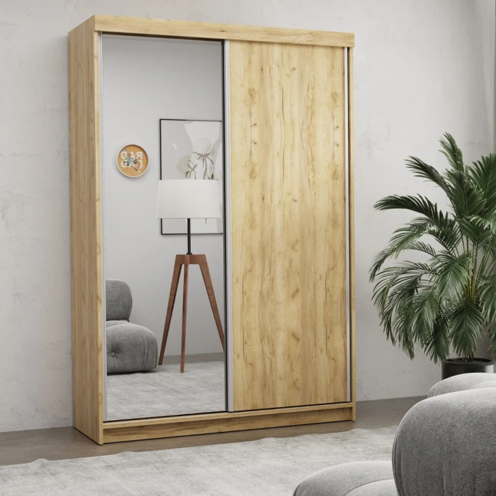 PROSTA SZAFA PRZESUWNA NA UBRANIA Z LUSTREM OLA 150 CM DĄB KRAFT