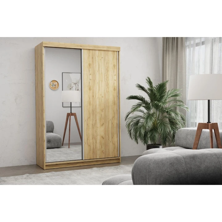 PROSTA SZAFA PRZESUWNA NA UBRANIA Z LUSTREM OLA 150 CM DĄB KRAFT