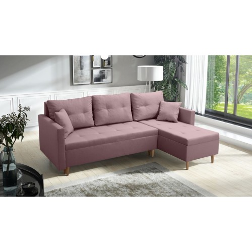 RÓŻOWY NAROŻNIK ROZKŁADANY Z FUNKCJĄ SPANIA SCANDIK PIK 2X POJEMNIK