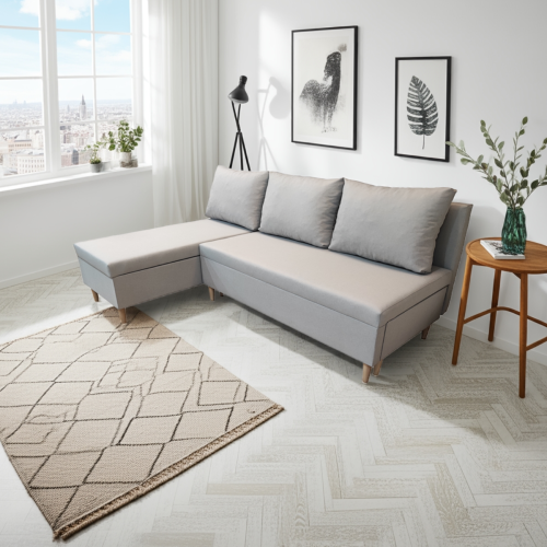 SIWY MAŁY NAROŻNIK ROZKŁADANY SCANDIK MINI 200 CM ROGÓWKA POJEMNIK LEWY