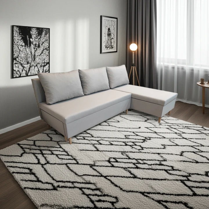 SIWY MAŁY NAROŻNIK ROZKŁADANY SCANDIK MINI 200 CM ROGÓWKA POJEMNIK PRAWY