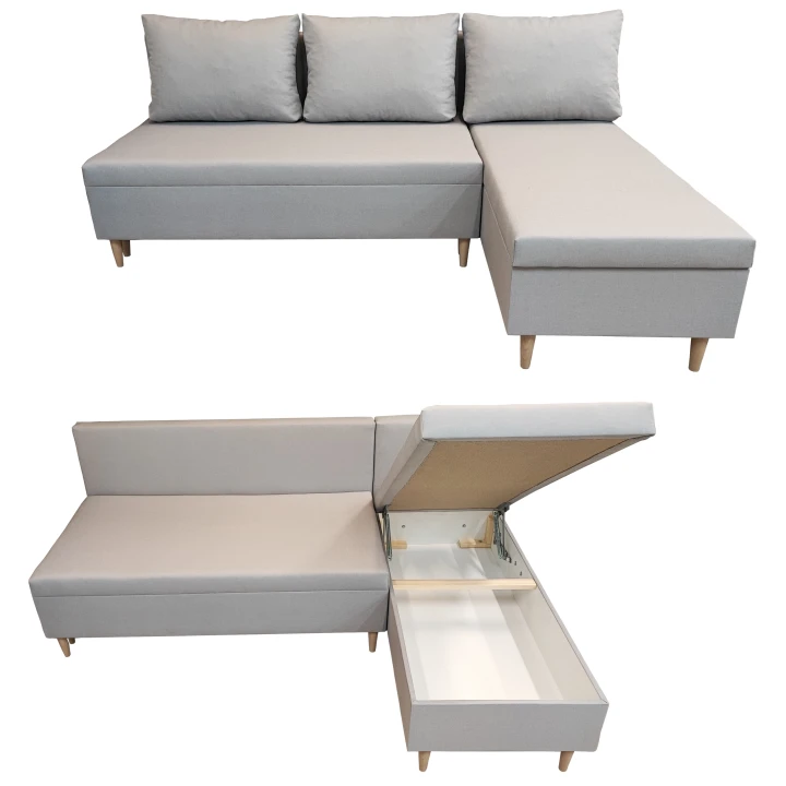 SIWY MAŁY NAROŻNIK ROZKŁADANY SCANDIK MINI 200 CM ROGÓWKA POJEMNIK PRAWY