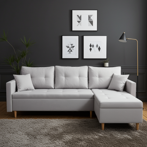 SIWY NAROŻNIK ROZKŁADANY Z FUNKCJĄ SPANIA SCANDIK PIK 2X POJEMNIK