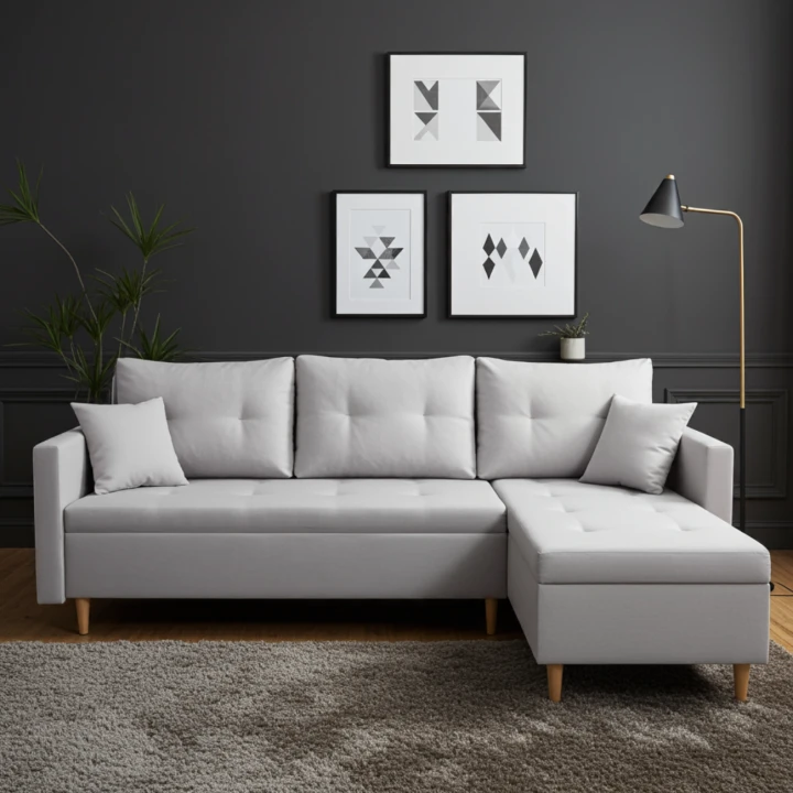 SIWY NAROŻNIK ROZKŁADANY Z FUNKCJĄ SPANIA SCANDIK PIK 2X POJEMNIK