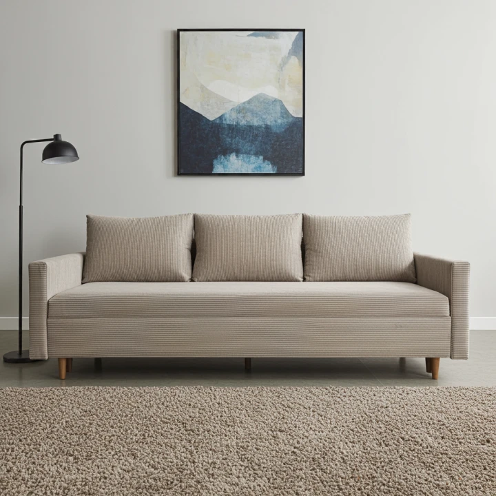 TAPICEROWANY  KOMPLET WYPOCZYNKOWY KANAPA ROZKŁADANA DO SALONU  SCANDIK BONELL + FOTEL I  PUFA SZTRUKS