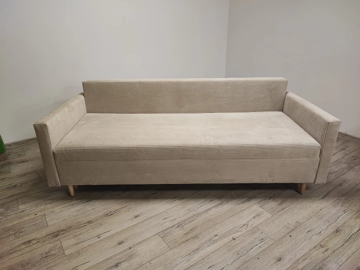 TAPICEROWANY  KOMPLET WYPOCZYNKOWY KANAPA ROZKŁADANA DO SALONU  SCANDIK BONELL + FOTEL I  PUFA SZTRUKS