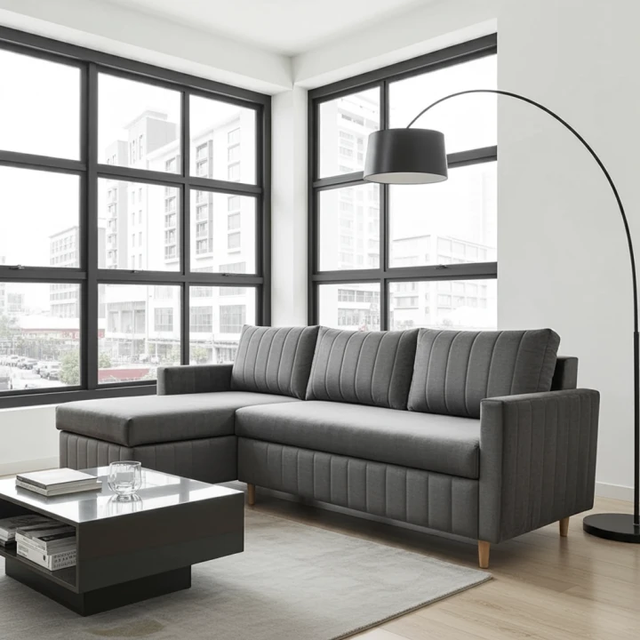 SKANDYNAWSKI NAROŻNIK ROZKŁADANY FUNKCJA SPANIA FRIDA BONELL POJEMNIK WELUR