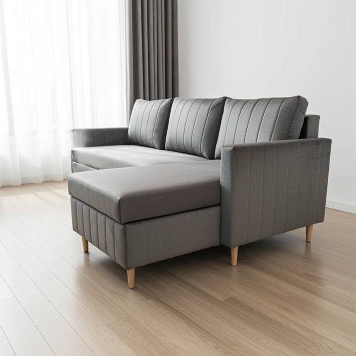 SKANDYNAWSKI NAROŻNIK ROZKŁADANY FUNKCJA SPANIA FRIDA BONELL POJEMNIK WELUR