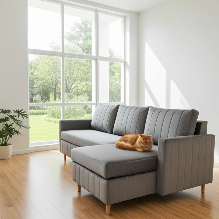 SKANDYNAWSKI NAROŻNIK ROZKŁADANY FUNKCJA SPANIA FRIDA BONELL POJEMNIK WELUR