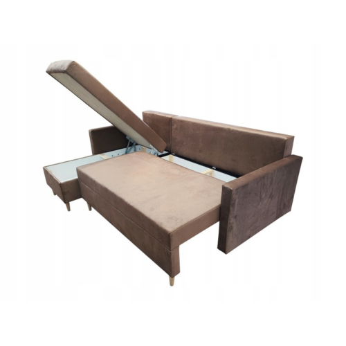 SKANDYNAWSKI NAROŻNIK  TAPICEROWANY ROZKŁADANY Z FUNKCJĄ SPANIA SCANDIK WELUR BONELL DL TKANINA PLAMOODPORNA