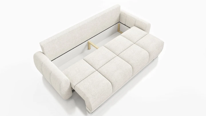 Na zdjęciu przedstawiono BRĄZOWA SOFA HONEY 3 KANAPA DO SALONU  Z FUNCKJA SPANIA I POJEMNIKIEM NA POŚCIEL Tkanina QUELLE   Bounce PLAMOODPORNA BARANEK