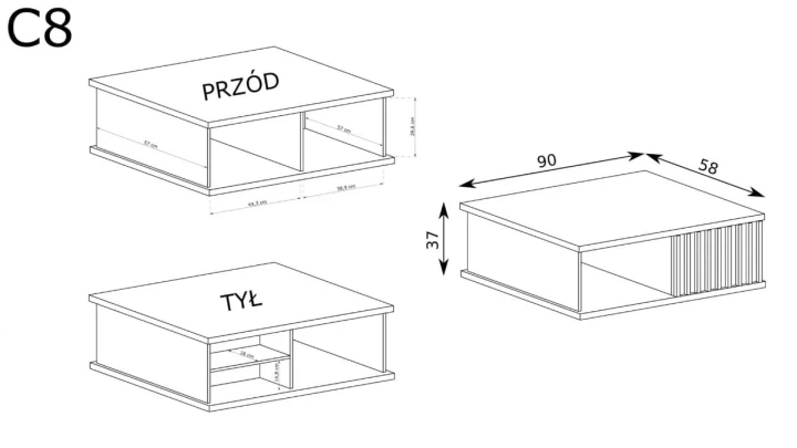 STOLIK KAWOWY LOFT LAMELE ARTISAN SZUFLADA