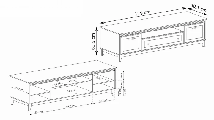 Stylowa szafka RTV Buckingham 135 cm komoda pod TV kaszmir dębowe nóżki
