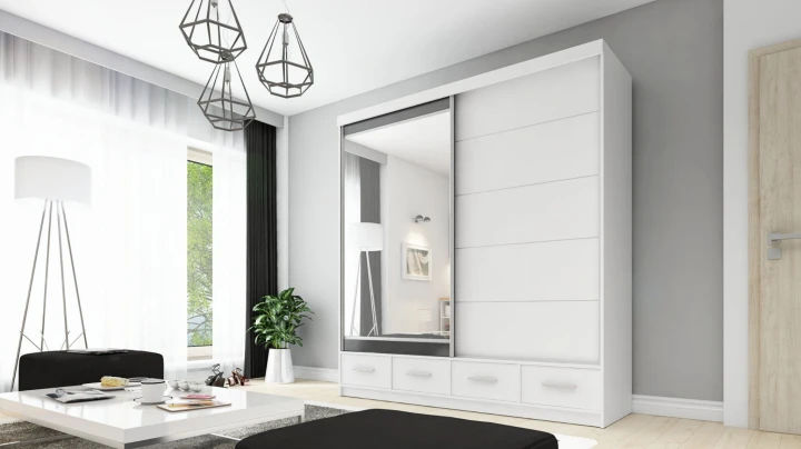 Szafa przesuwna z lustrem 4 szuflady David 200 cm