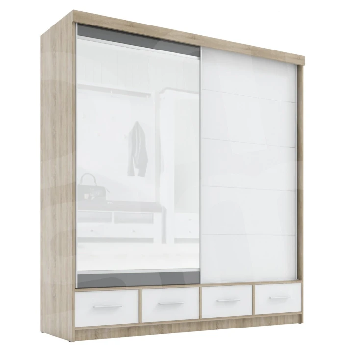 Szafa przesuwna z lustrem 4 szuflady David 200 cm