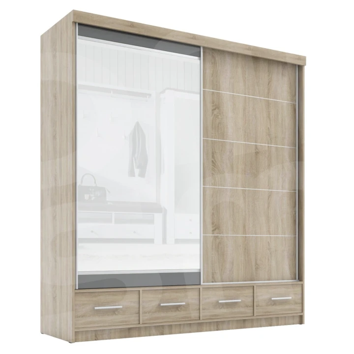 Szafa przesuwna z lustrem 4 szuflady David 200 cm