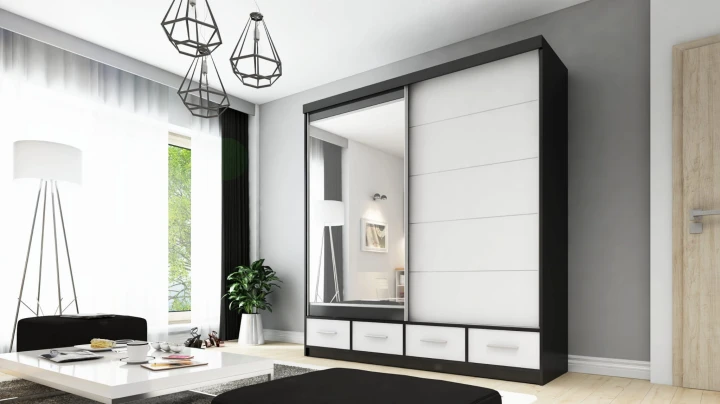 Szafa przesuwna z lustrem 4 szuflady David 200 cm