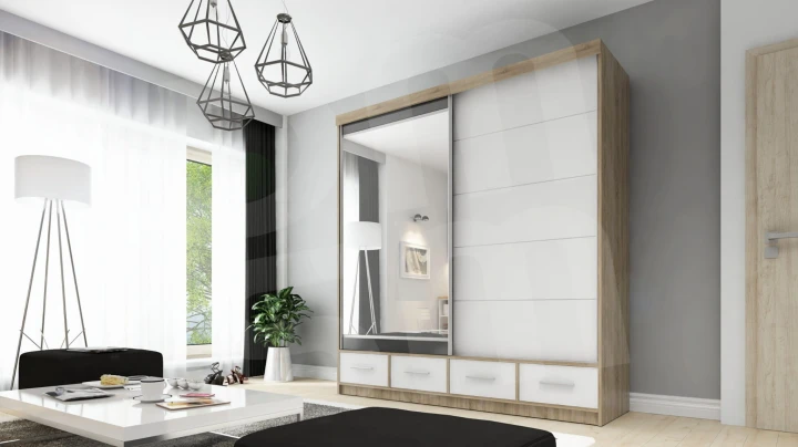 Szafa przesuwna z lustrem 4 szuflady David 200 cm