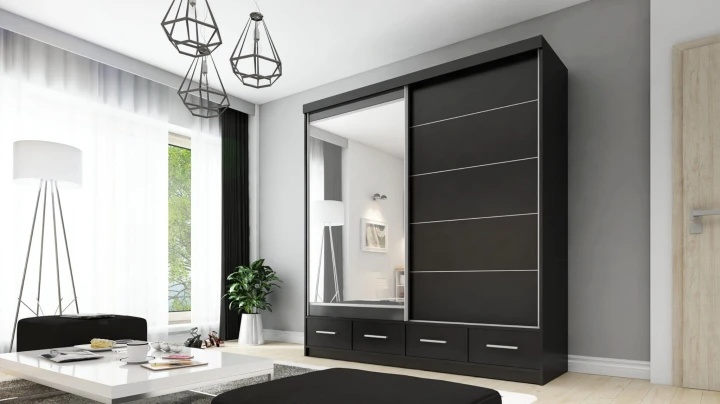 Szafa przesuwna z lustrem 4 szuflady David 200 cm