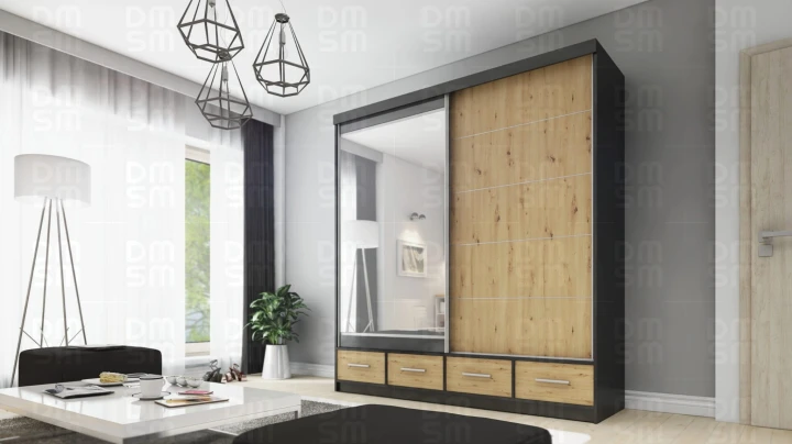 Szafa przesuwna z lustrem 4 szuflady David 200 cm