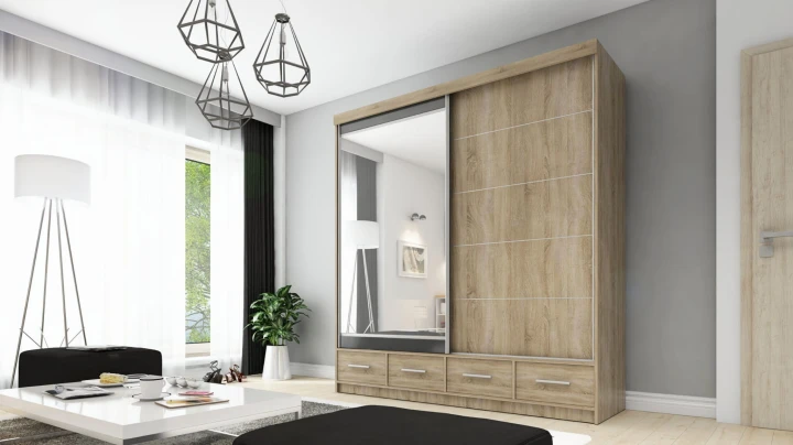 Szafa przesuwna z lustrem 4 szuflady David 200 cm