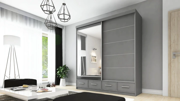 Szafa przesuwna z lustrem 4 szuflady David 200 cm