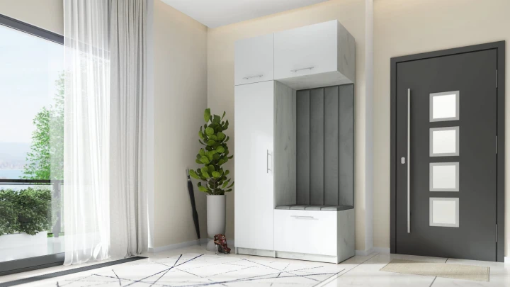 SZAFA DO PRZEDPOKOJU GARDEROBA NA KORYTARZ LILO 120 V BIAŁA / CRAFT SZARY