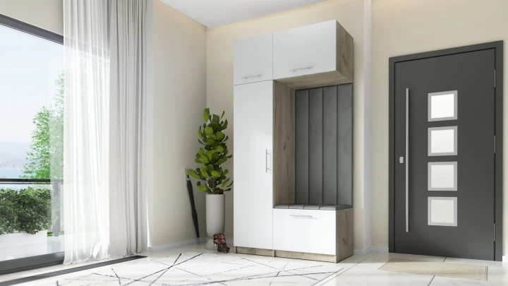 SZAFA DO PRZEDPOKOJU GARDEROBA NA KORYTARZ LILO 120 V BIAŁA / CRAFT SZARY