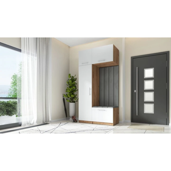 SZAFA DO PRZEDPOKOJU GARDEROBA NA KORYTARZ LILO 120 V BIAŁA / CRAFT SZARY