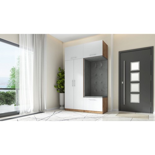 SZAFA DO PRZEDPOKOJU GARDEROBA NA KORYTARZ LILO 150 III BIAŁY / CRAFT ZŁOTY