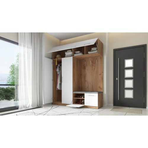 SZAFA DO PRZEDPOKOJU GARDEROBA NA KORYTARZ LILO II 180 CM BIAŁA/ZŁOTA