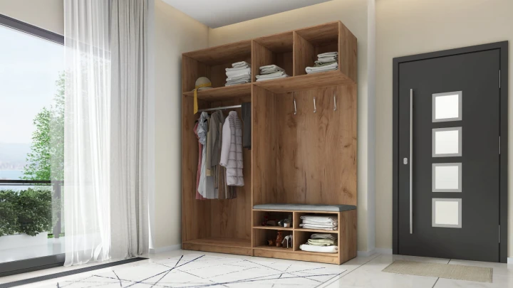 SZAFA DO PRZEDPOKOJU GARDEROBA NA KORYTARZ LILO II 180 CM BIAŁA/ZŁOTA