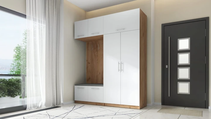 SZAFA DO PRZEDPOKOJU GARDEROBA NA KORYTARZ LILO II 180 CM BIAŁA/ZŁOTA