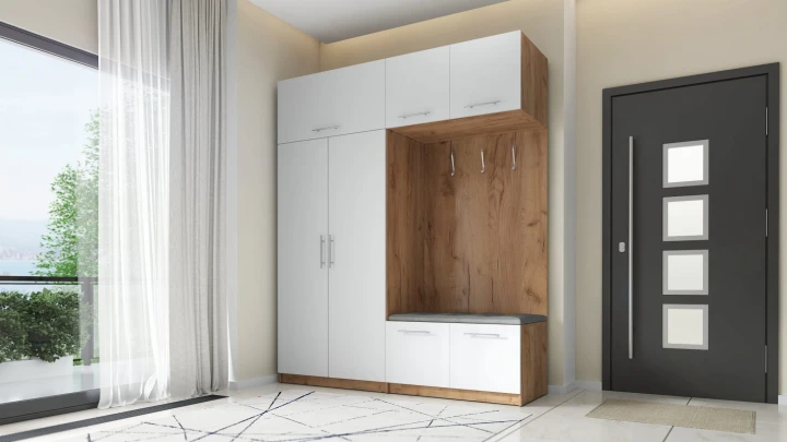 SZAFA DO PRZEDPOKOJU GARDEROBA NA KORYTARZ LILO II 180 CM BIAŁA/ZŁOTA