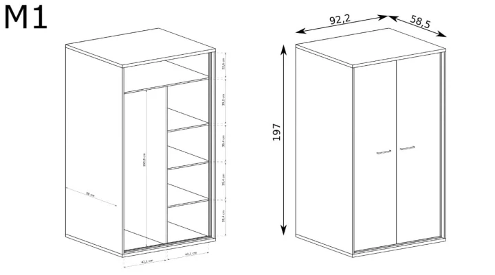 SZAFA DWUDRZWIOWA HIKORA ITALIA DRĄŻEK NOGI